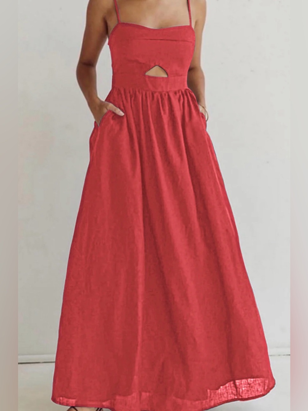 Commense Red Spaghetti-Strap Maxi Dress with Front Cutout